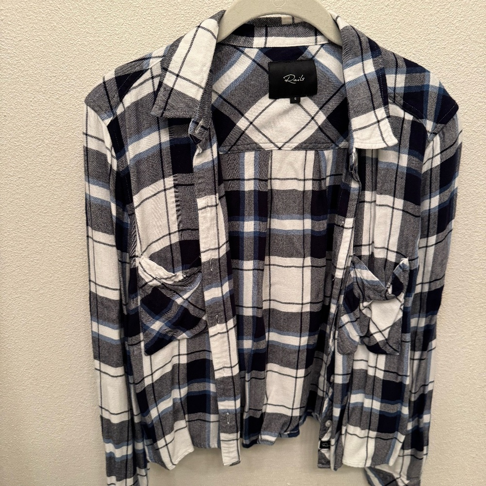 Rails SMALL Plaid Shirt In White/ Navy/ Sapphire Button Down Flannel